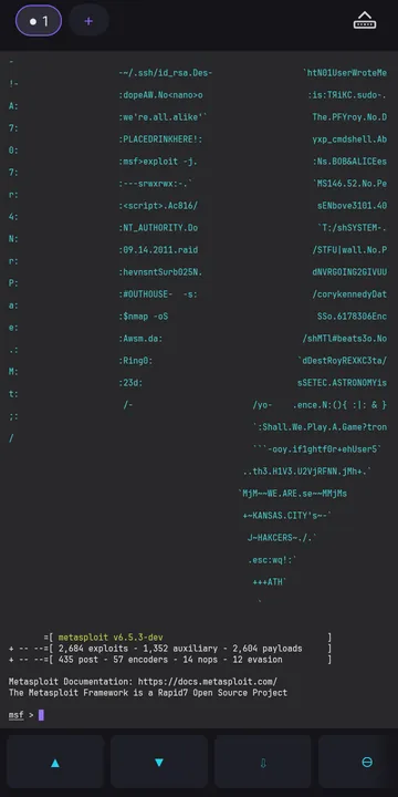 The Metasploit console (msfconsole) running in dracxterm on Kali Linux